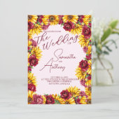 Magenta und Golden Yellow Picture Wedding Einladung (Stehend Vorderseite)