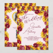 Magenta und Golden Yellow Picture Wedding Einladung (Vorne/Hinten)