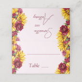 Magenta und Golden Yellow Wedding Table Name Card Platzkarte (Außenseite Aufgefaltet)