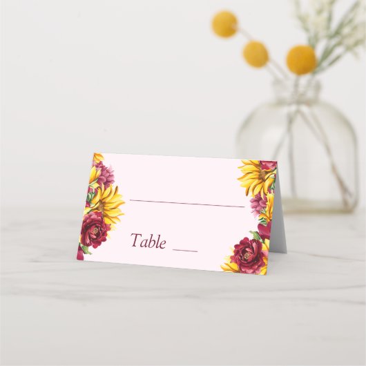 Magenta und Golden Yellow Wedding Table Name Card Platzkarte (Vorderseite)