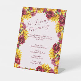 Magenta und goldene gelbe Hochzeit in liebender Er Sockelschild