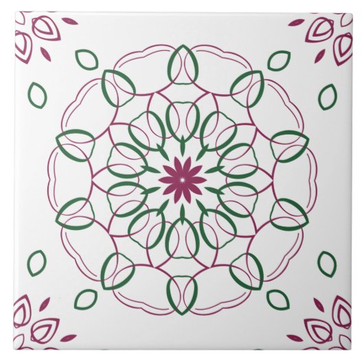 Magenta und Mandala Design mit grüner Geometrie Fliese (Vorderseite)