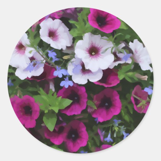 Magenta und Pink Petunia Blume Digitales Gemälde Runder Aufkleber (Vorderseite)