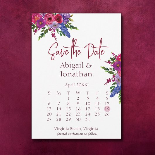 Magenta und Purple Flowers Grüne Blumenzwiebelhoch Save The Date