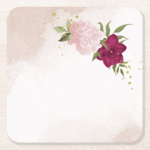 magenta und rosa Blumen Grüne Hochzeit Rechteckiger Pappuntersetzer