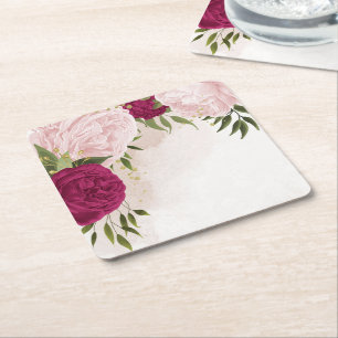 magenta und rosa Blumen Grüne Hochzeit Rechteckiger Pappuntersetzer