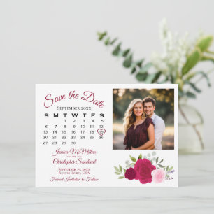 Magenta- und rosa Rosen Hochzeitskalender und Foto Save The Date