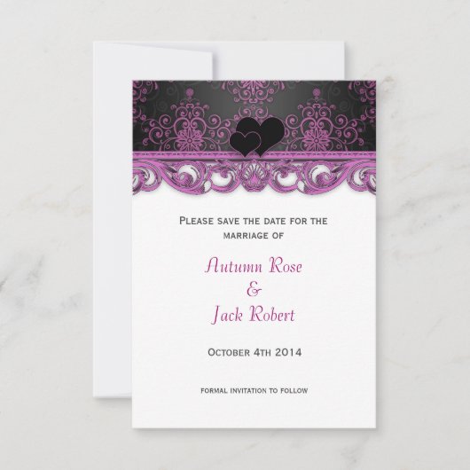 Magenta und schwarze Hochzeit Save the Date (Vorderseite)