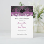 Magenta und schwarze Hochzeit Save the Date (Stehend Vorderseite)