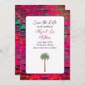 Magenta und Tropical Palm Tree India Wedding Save The Date (Vorne/Hinten)
