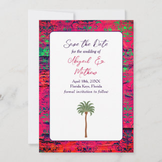 Magenta und Tropical Palm Tree India Wedding Save The Date