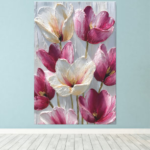 Magenta- und weiße Blumen mit goldener Textur  Leinwanddruck
