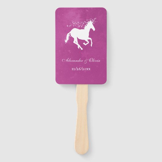 Magenta Unicorn Gastgeschenk Hochzeit Hand Fan Fächer (Vorderseite)