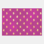 Magenta Unicorn & Gold Damask Pattern Geschenkpapier Set (Vorderseite)