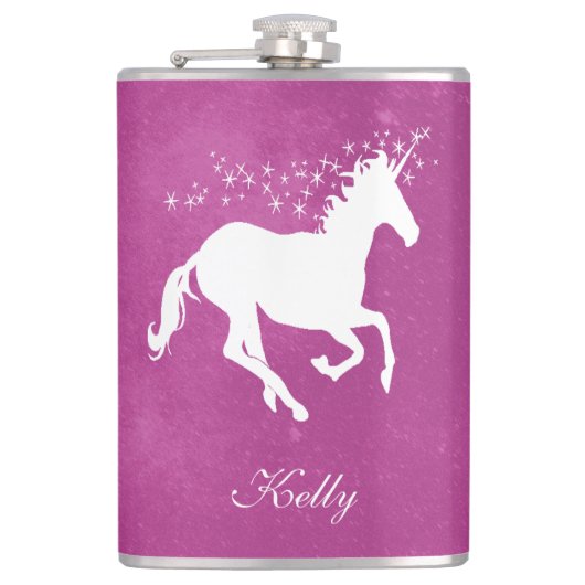 Magenta Unicorn Personalisiert Flask Flachmann (Vorderseite)