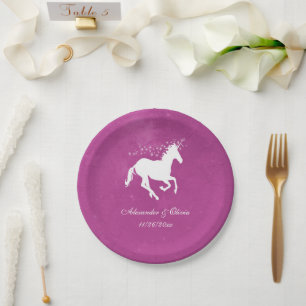 Magenta Unicorn Wedding Paper Plate Pappteller