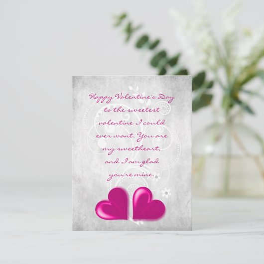 Magenta Valentine Hearts Flat Note Card Mitteilungskarte (Stehend Vorderseite)