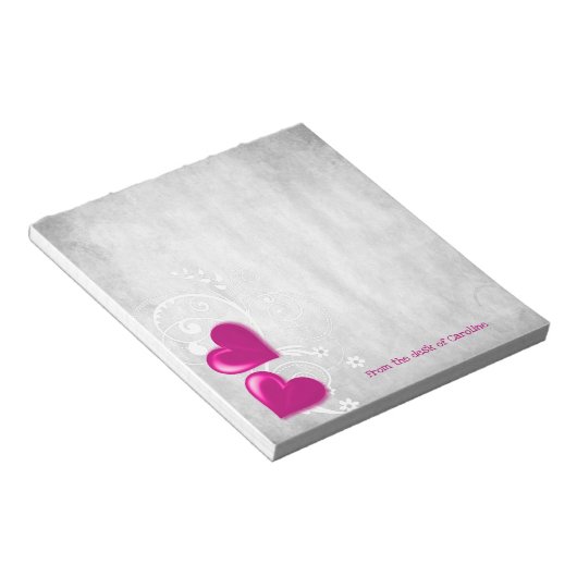 Magenta Valentine Hearts Personalisiert Notepad Notizblock (angewinkelt)