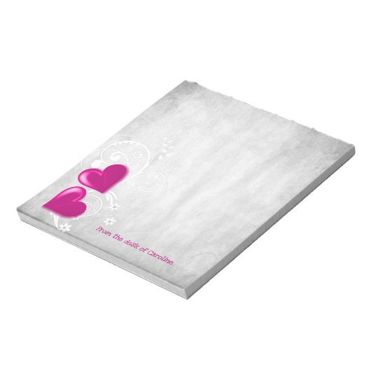 Magenta Valentine Hearts Personalisiert Notepad Notizblock (Rotiert)
