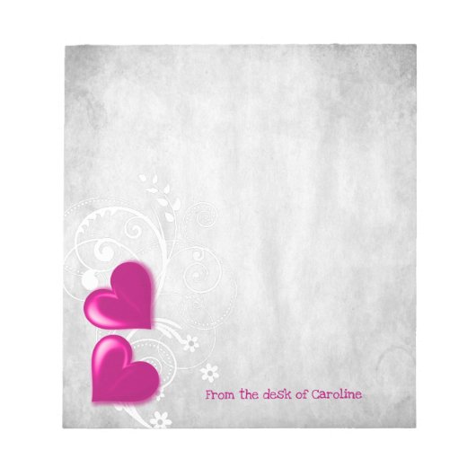 Magenta Valentine Hearts Personalisiert Notepad Notizblock (Vorderseite)