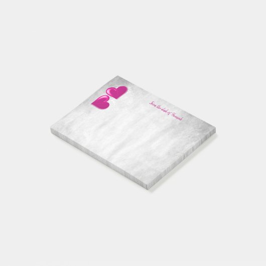Magenta Valentine Hearts Personalisiert Notes Post-it Klebezettel (angewinkelt)