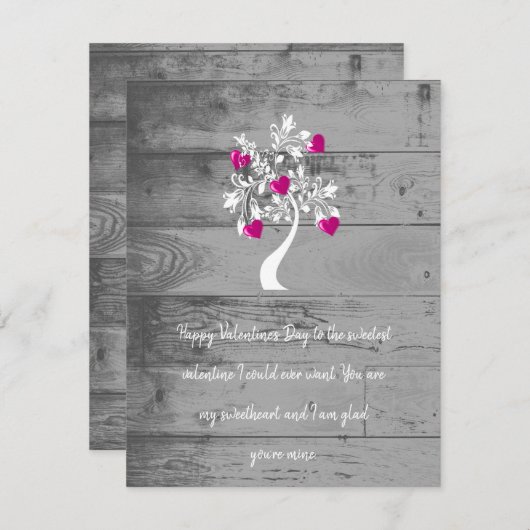 Magenta Valentine Hearts Tree Flat Note Card Mitteilungskarte (Vorne/Hinten)