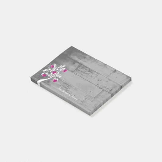Magenta Valentine Hearts Tree Personalisiert Notes Post-it Klebezettel (angewinkelt)