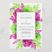 Magenta Verdant Bloom Wedding Einladung (Vorderseite)