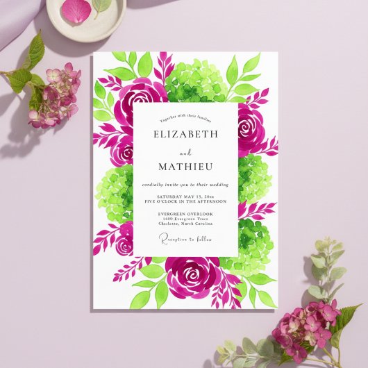 Magenta Verdant Bloom Wedding Einladung
