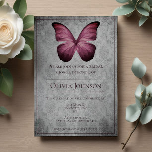 Magenta Vintag Butterfly Damask Brautparty Einladung