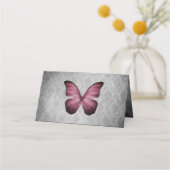 Magenta Vintag Butterfly Damask Empfang Platzkarte (Rückseite)