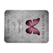 Magenta Vintag Butterfly Damask Save the Date Magnet (Horizontal)