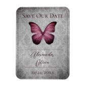 Magenta Vintag Butterfly Damask Save the Date Magnet (Vertikal)