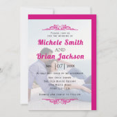 Magenta Vintage Elemente und Foto Hochzeit Einladung (Vorderseite)