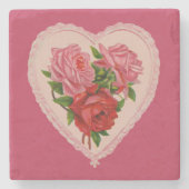 Magenta Vintage Rose Herzstück Steinuntersetzer (Vorderseite)