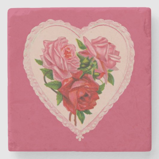 Magenta Vintage Rose Herzstück Steinuntersetzer (Vorderseite)