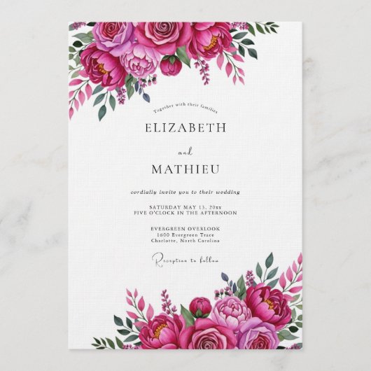 Magenta Vivid Bloom Hochzeit Einladung (Vorderseite)