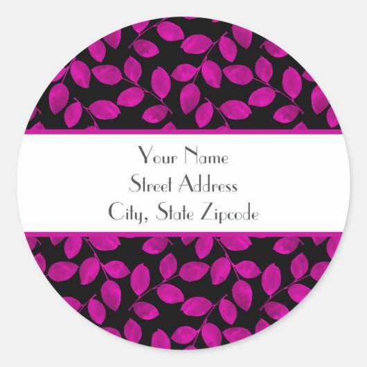 Magenta Wasserfarbe Blätter Muster Runder Aufkleber (Vorderseite)