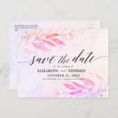 Magenta Wasserfarben-Blätter Hochzeitssache Datum  Postkarte (Vorne/Hinten)