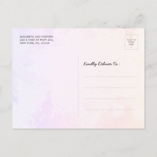 Magenta Wasserfarben-Blätter Hochzeitssache Datum  Postkarte (Rückseite)