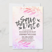 Magenta Wasserfarben-Blätter Hochzeitssache Datum  Save The Date (Vorderseite)