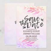 Magenta Wasserfarben-Blätter Hochzeitssache Datum  Save The Date (Vorne/Hinten)