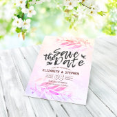 Magenta Wasserfarben-Blätter Hochzeitssache Datum Save The Date