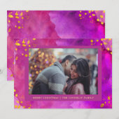 Magenta Wasserfarben Weihnachten mit Gold | Foto (Vorne/Hinten)