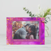 Magenta Wasserfarben Weihnachten mit Gold | Foto (Stehend Vorderseite)