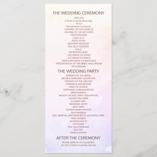 Magenta Watercolor Blätter Blumenzettelprogramme Programm (Rückseite)