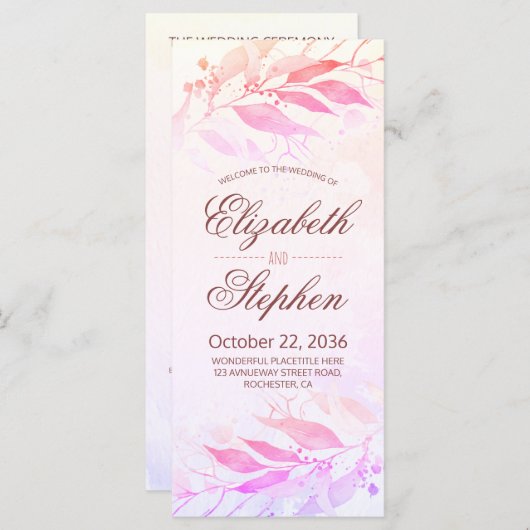 Magenta Watercolor Blätter Blumenzettelprogramme Programm (Vorne/Hinten)