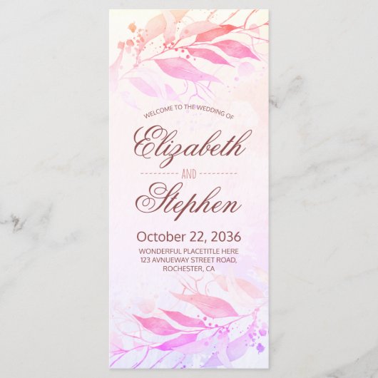 Magenta Watercolor Blätter Blumenzettelprogramme Programm (Vorderseite)