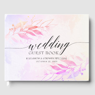 Magenta Watercolor Blätter Floral Wedding Gästebuc Gästebuch