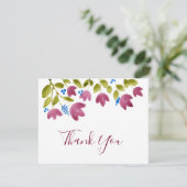 Magenta Watercolor-Blume Dankeskarte (Stehend Vorderseite)